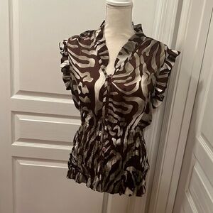 Agora brown and cream zebra print blouse size XL
